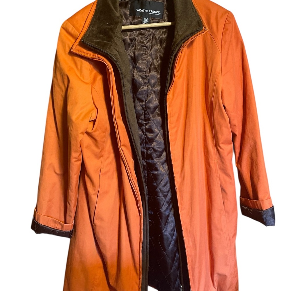 Weatherproof Orange Trench Coat with High Collar